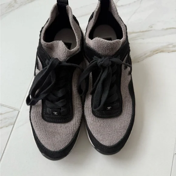 CHANEL Shoes Chanel Black And Gray Knit Sneakers Casual